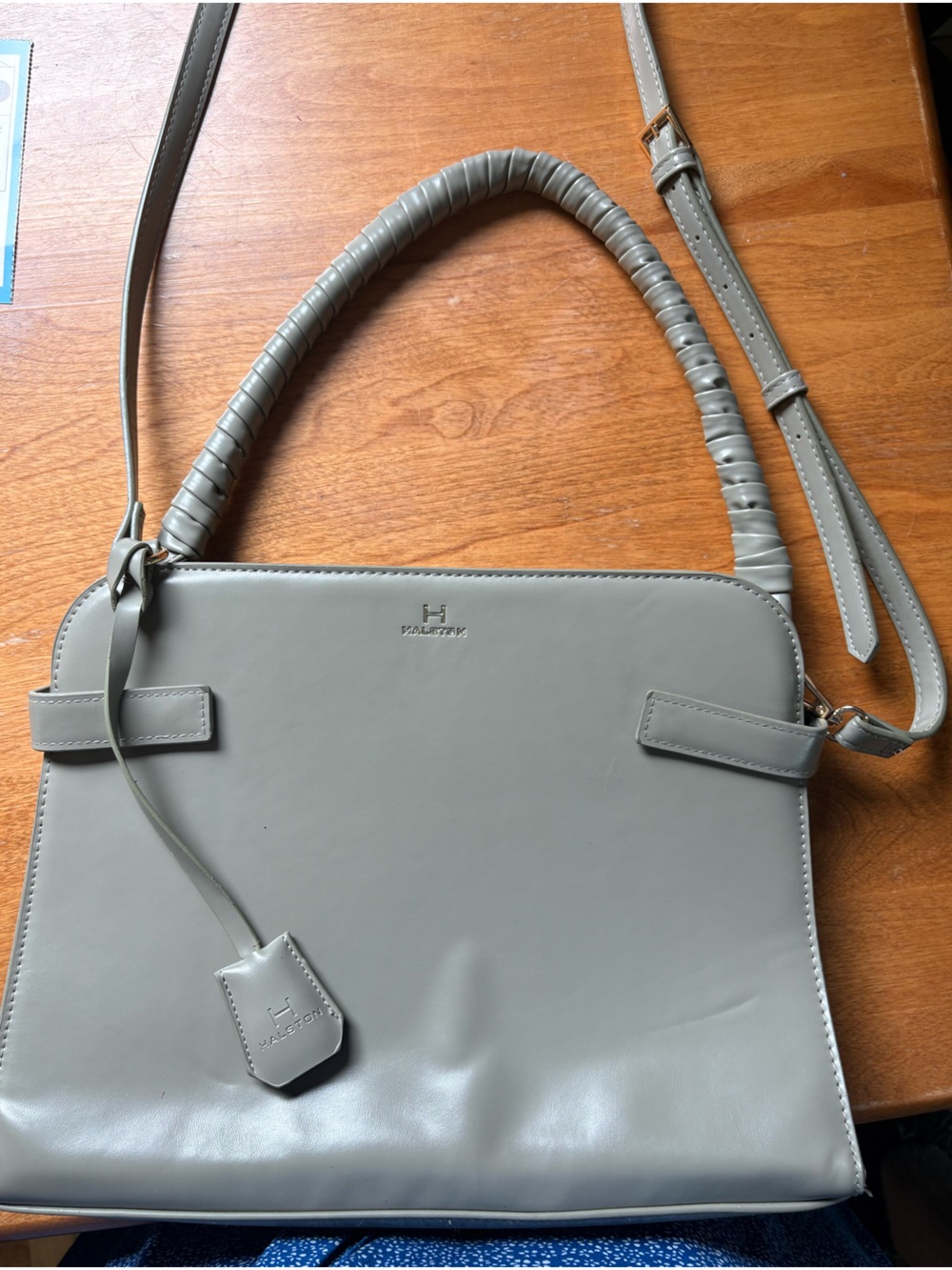 Dusty green bag with Wrapped Top Handle